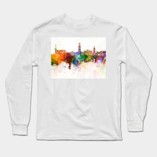 Bruges skyline in watercolor background Long Sleeve T-Shirt